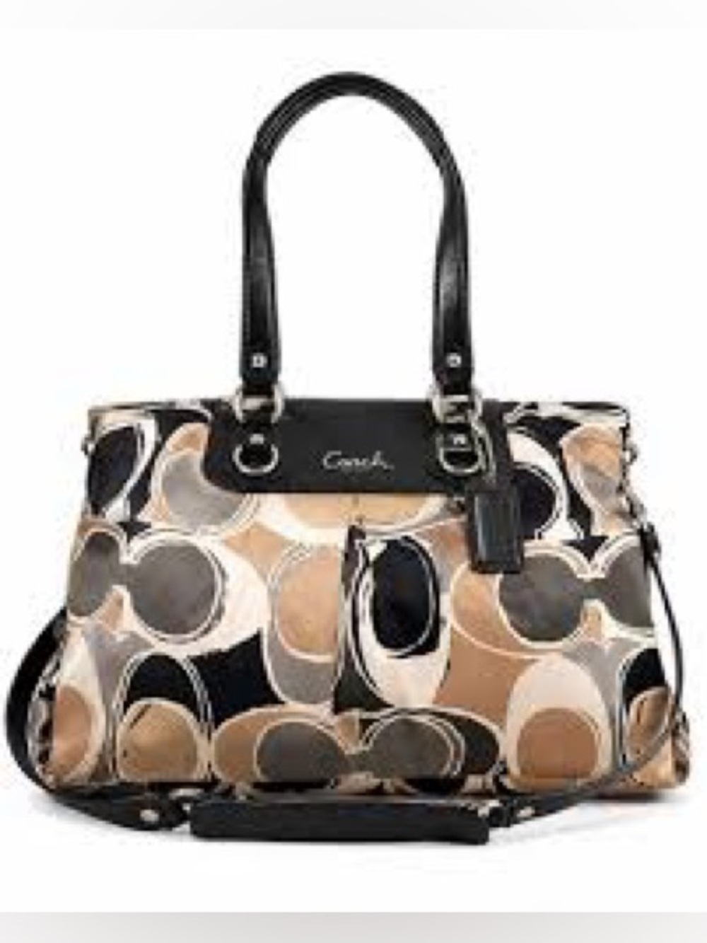 Coach Circle Signature Tote in Black, Tan and Cream